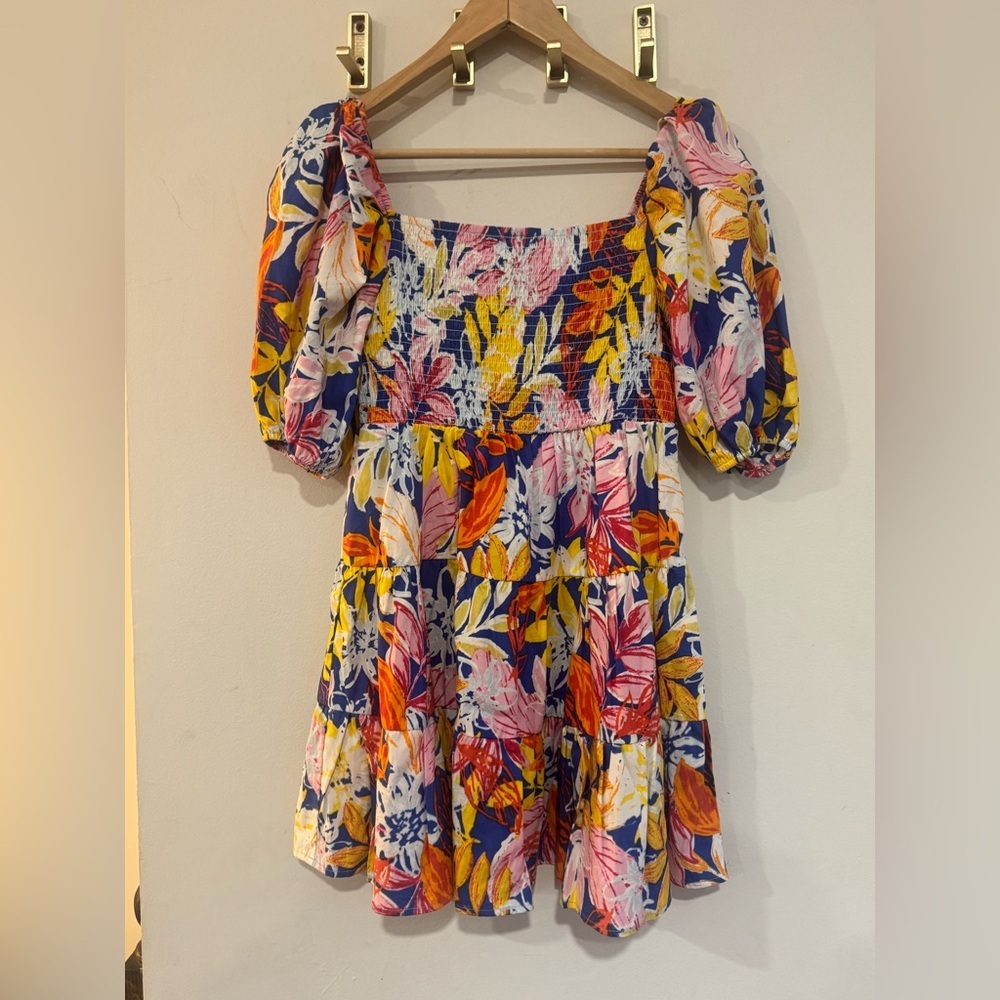 Flying Tomato Smocked Puff Sleeve Cotton Floral Dress S - Anthropologie - Picture 5 of 7